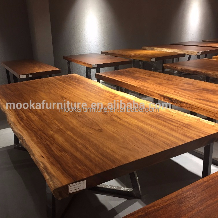 wholesale restaurant furniture wood table top solid okan slab live edge dining table