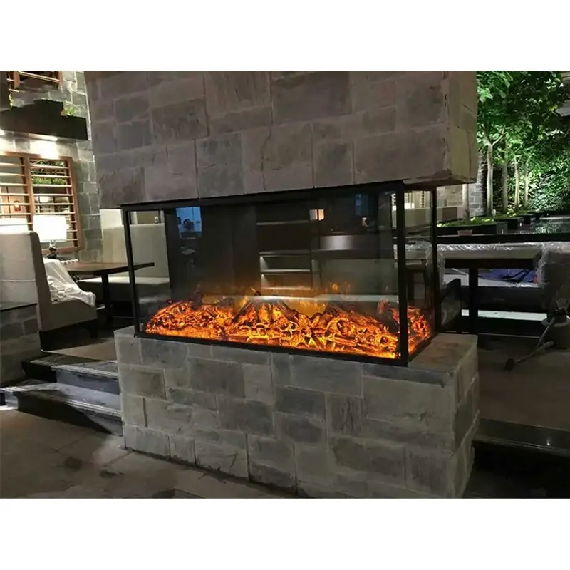 double sided 3 sides glass Viewing electric fireplace