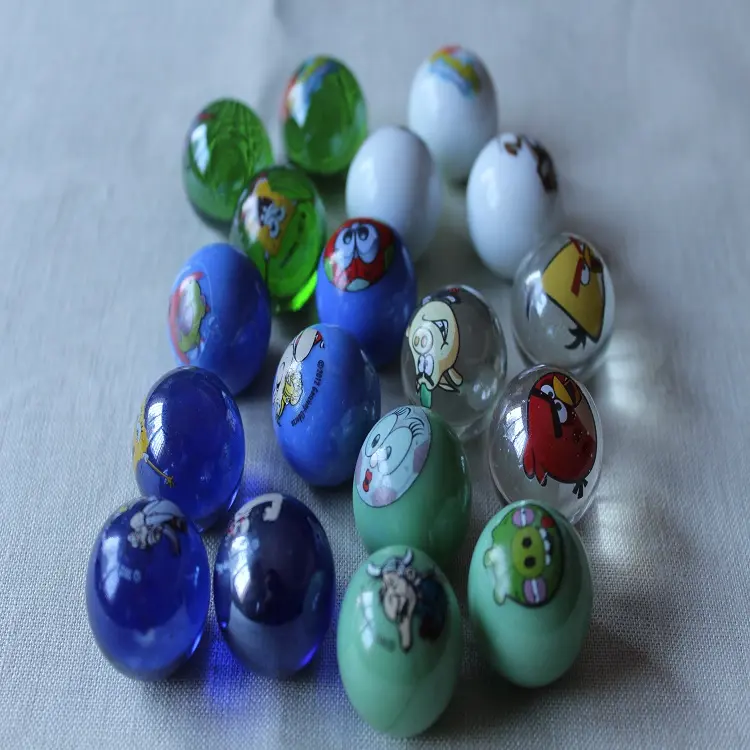 Custom toy glass marbles with printed cartoon pattern
