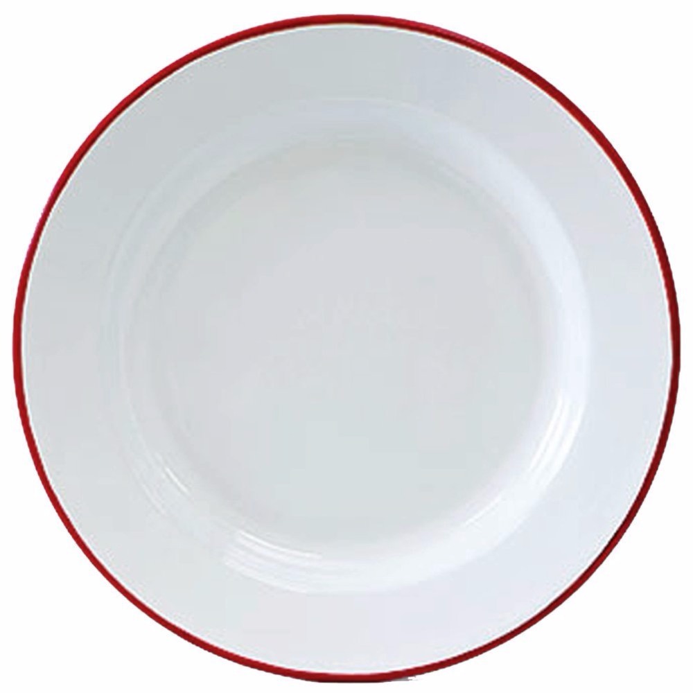 Wholesale Custom Printed White Round Steel Enamel Metal Camping Soup Dish Plates With Black Rim