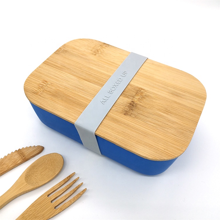 Коробка Bento из бамбукового волокна, деревянная крышка, Ланч-бокс, простая Экологически чистая коробка, квадратная бамбуковая крышка