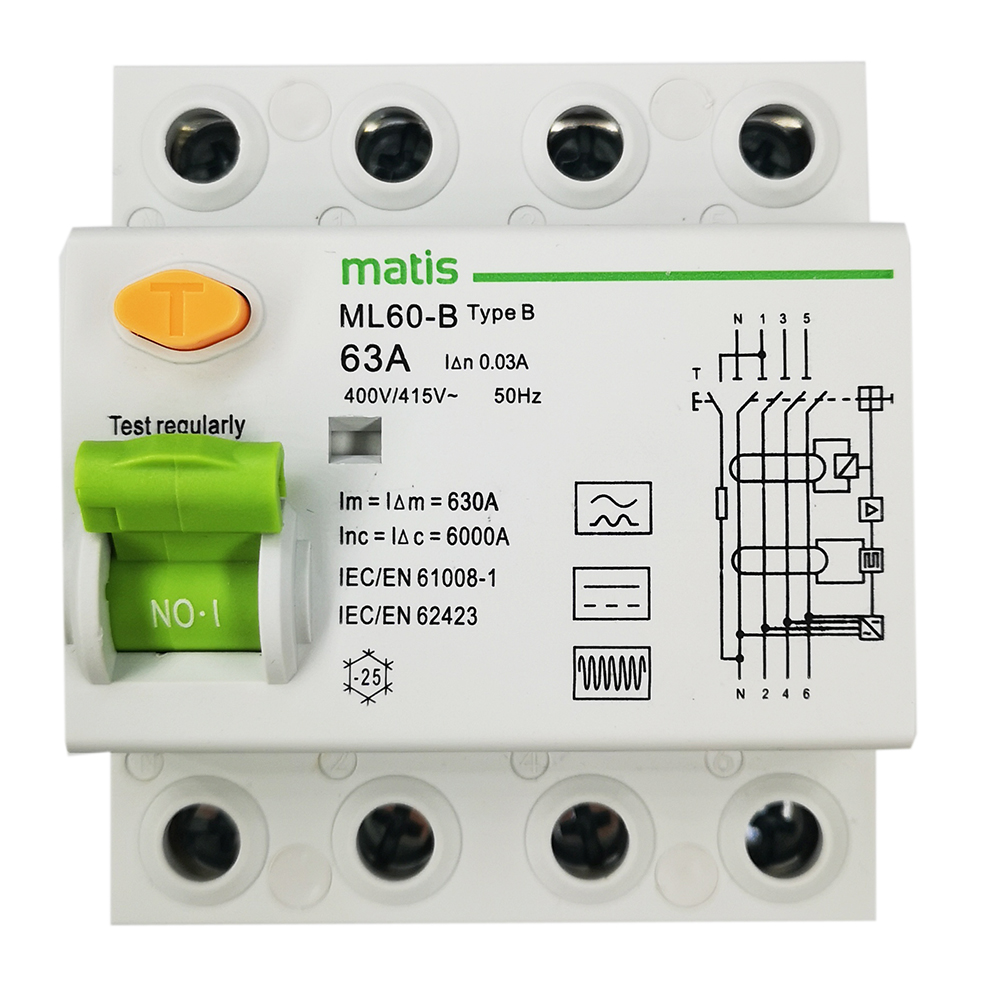 Matismart Тип B код 4-полюсный автоматический 30ma 63A ML60-B 400/415 автоматический выключатель