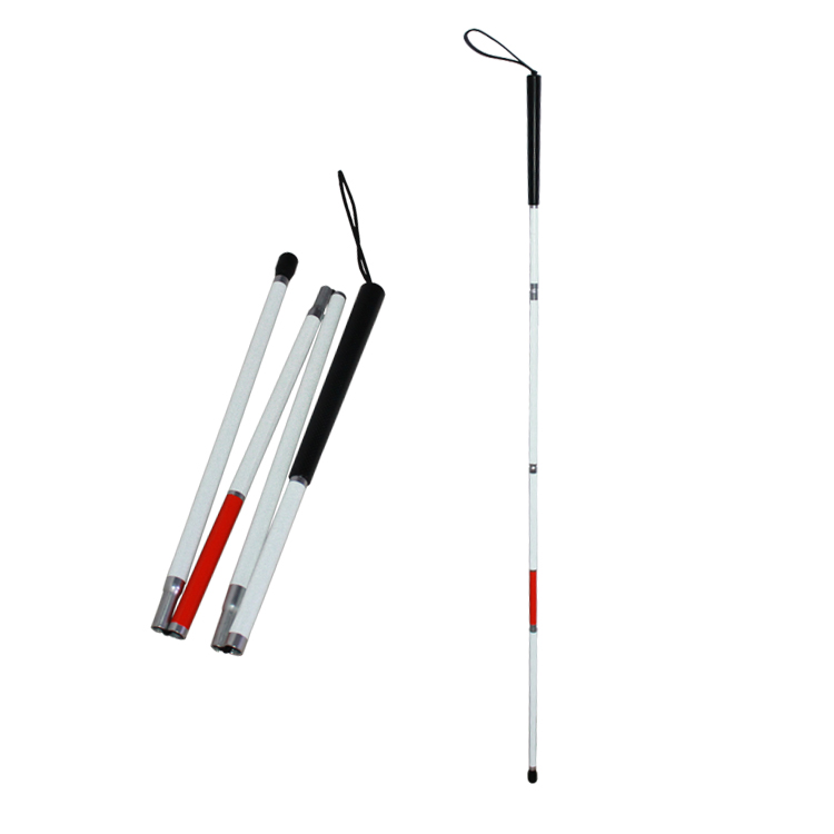 Reflective Red Sticker 4/5 Sections Aluminium Walking Stick White Cane for Blind People