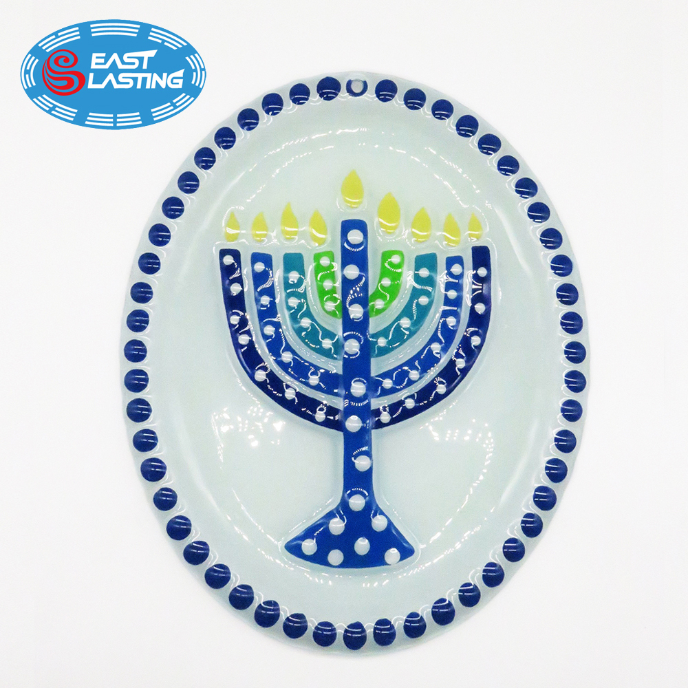 Hand blown art glass table platter plate fused glass