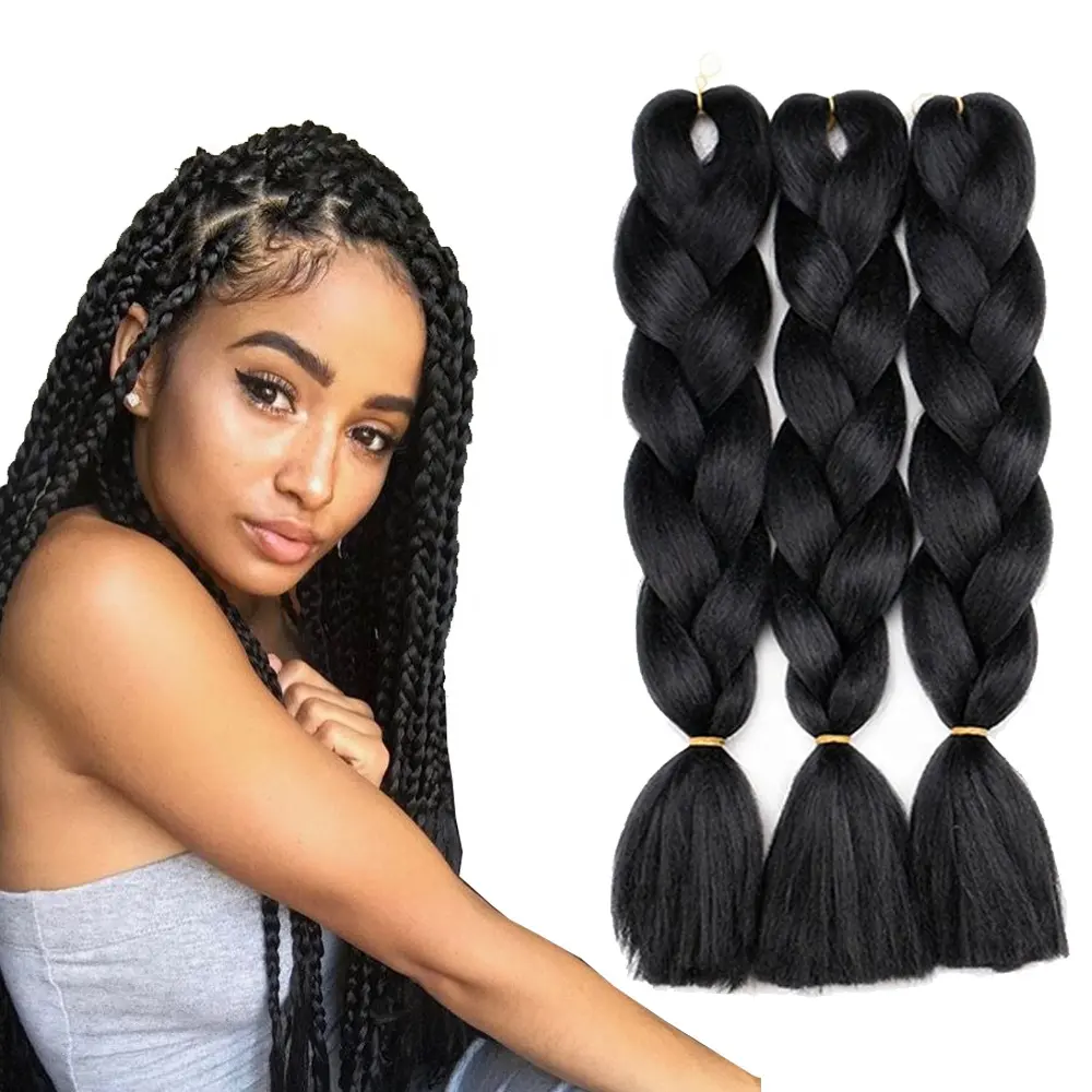 Wholesale 24 inch 100g Jumbo Braiding Hair Bulk High Temperature Fiber Synthetic Pre Stretched Braiding Hair Extension