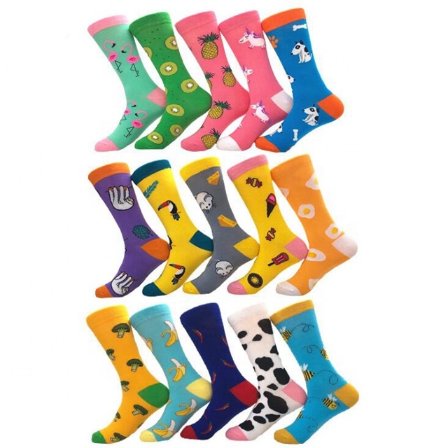 Модные хлопковые унисекс изготовленным на заказ логосом носки, calcetines Meias, носочки с рисунком собачки и котика еда фрукт с забавными рисунками животных; Мужские носки