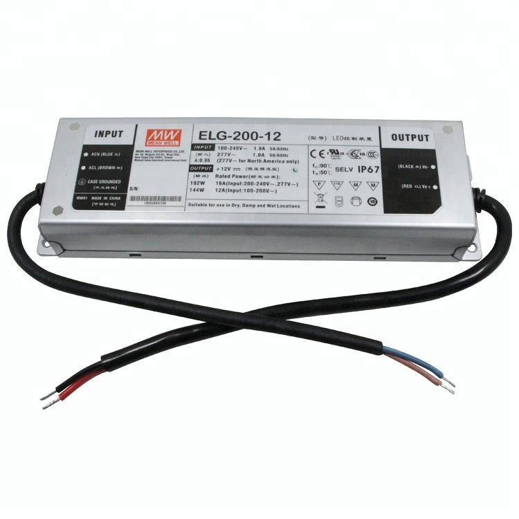 Оригинальный бренд Mean Well представляет ELG-200-12A IP67 200W 12V для улицы из легкого сплава IP65 водонепроницаемый источник питания светодиода свет залива СИД драйвер