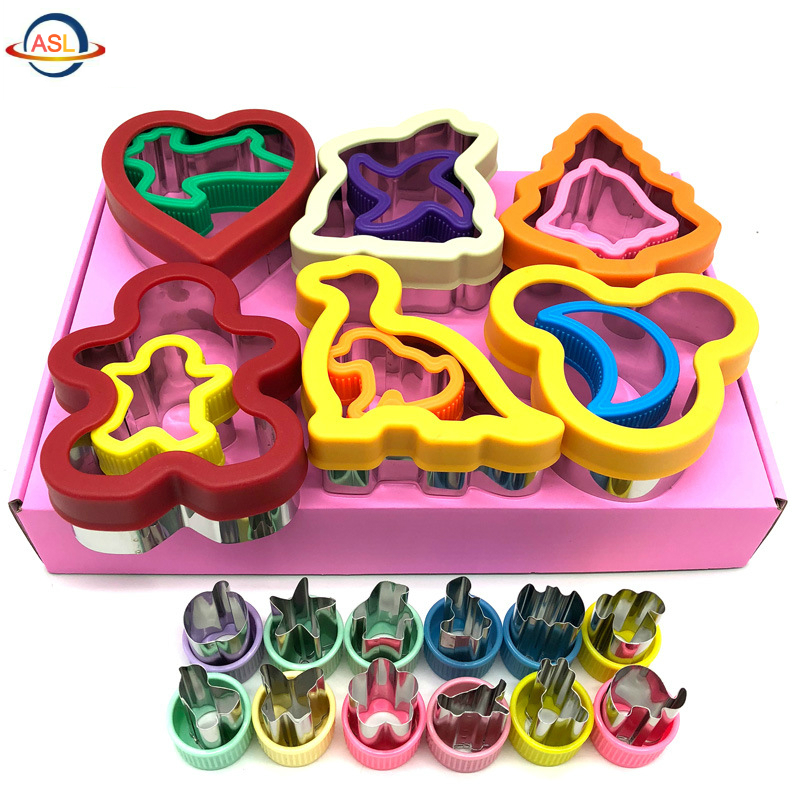 24 PCS Colorful Sandwich Cutter Cake Mold Bread Biscuit Cookie Cutter Set Stainless Steel Crust Cake Cutter Mould Kit for Kids