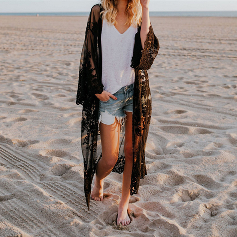 2019 новые женские шифоновые кимоно кружева Свободный кардиган Бикини Cover Up Wrap пляжная одежда пляжное прикрытие парео халат De Plage