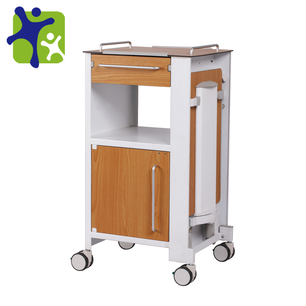 luxurious hospital good quality wooden color modern style bedside table,patient cabinets with 4 universal wheels