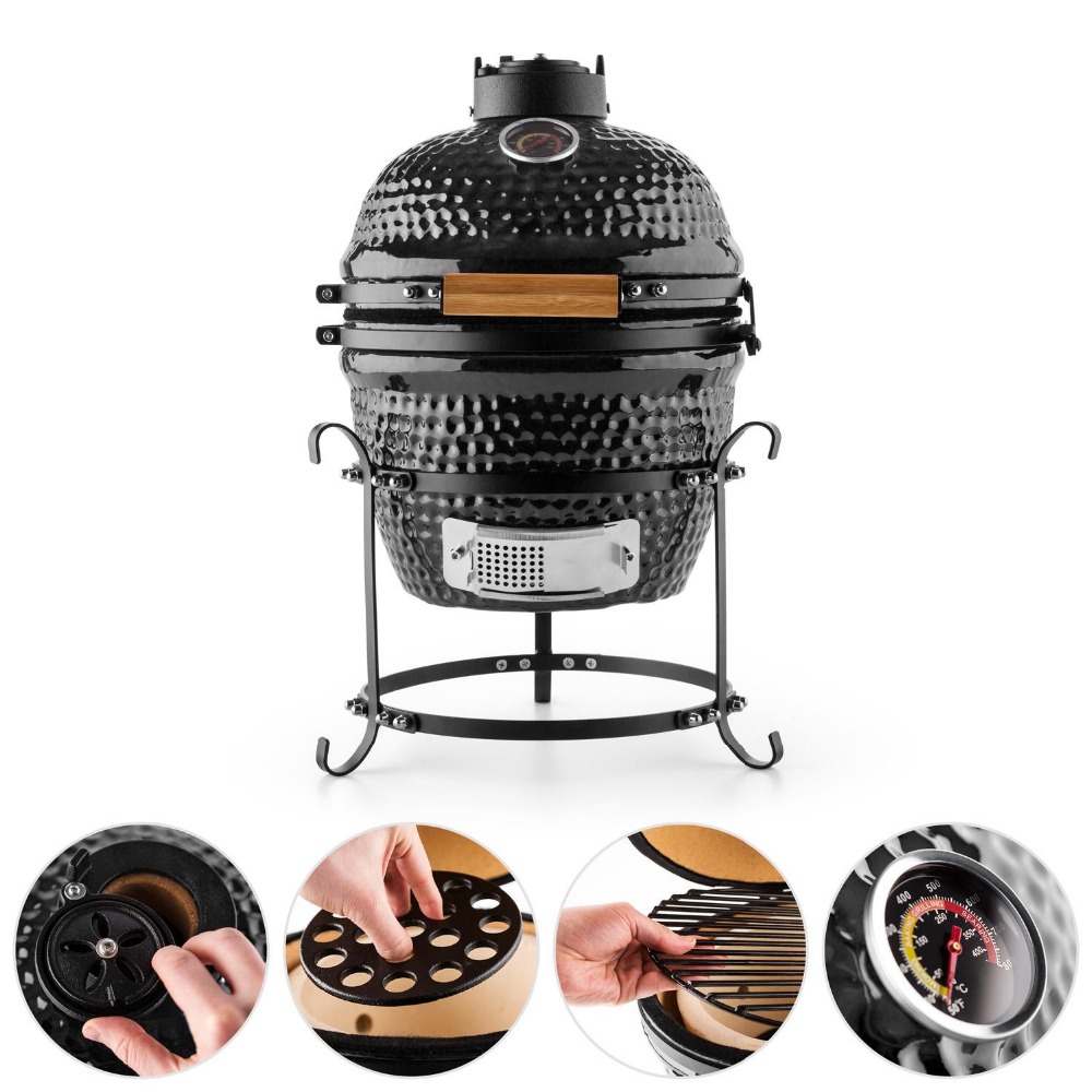 Easy Assembled Portable BBQ Grill Auplex Small Kamado With Cast Iron Base