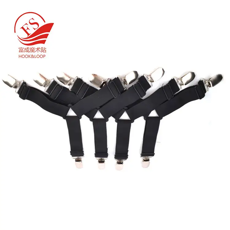 Adjustable Bed Sheet Fasteners Suspenders black Elastic Sheet Band Straps Clips