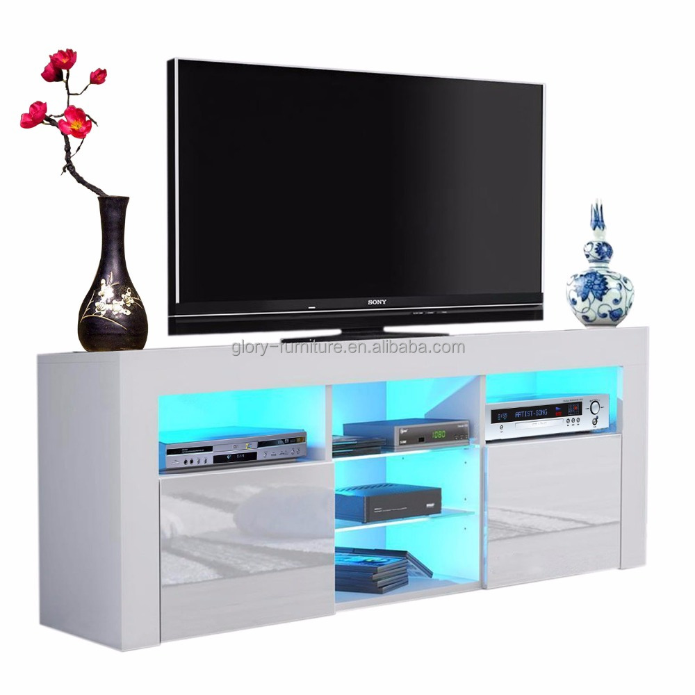 NEW MODERN HIGH GLOSSY TELEVISION STAND TV CABINET WITH FREE LED LIGHTING TWO DRAWERS
