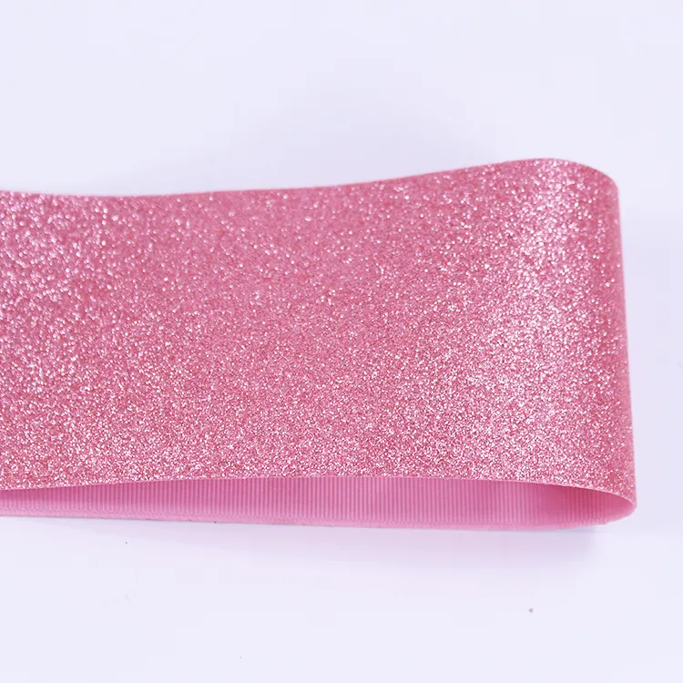 50 yards 3" pink color glitter grosgrain ribbon