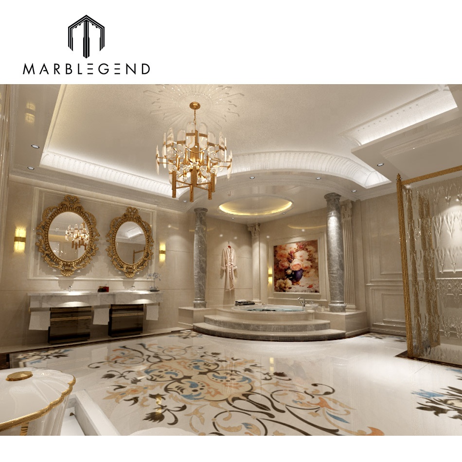 Luxury style interior design Marble Waterjet 3d floor design service for bathroom