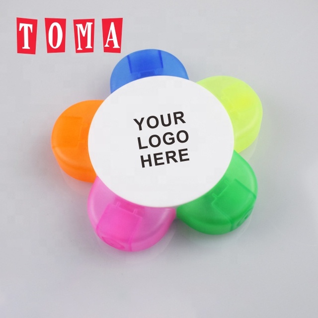 Promotion Customized Logo Printing Five Colors Plastic Handy Mini Flower Highlighter Pen