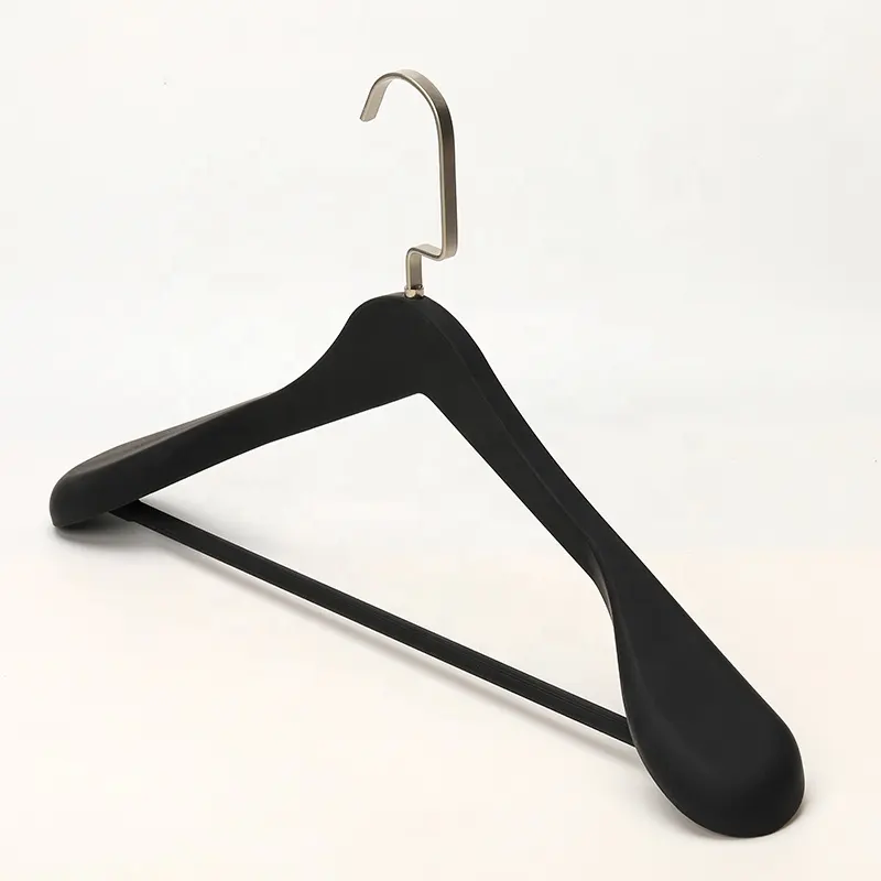 Customized logo black thick plastic clothes hanger coat cloth hanger