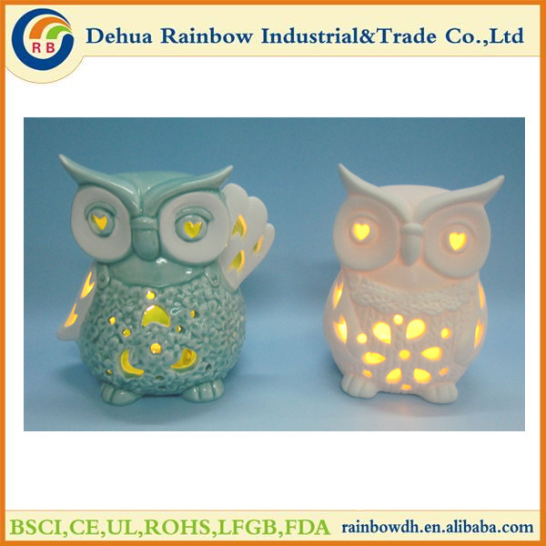 PORCELAIN OWL DECORATION WITH LED LIGHT FOR TABLE DECORATION