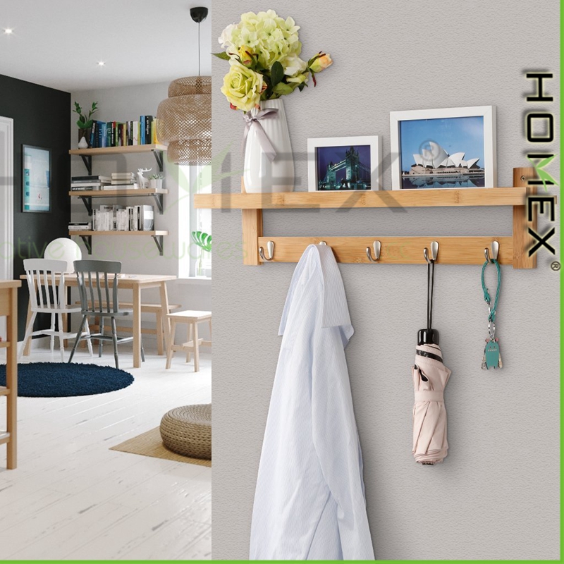 Бамбуковое пальто Крюк Полка Настенная подвесная полка Entryway настенная полка/Homex_factory