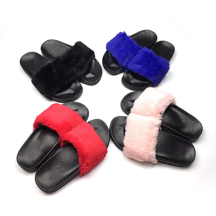 SL1014 outdoor flat soft girls fur slippers