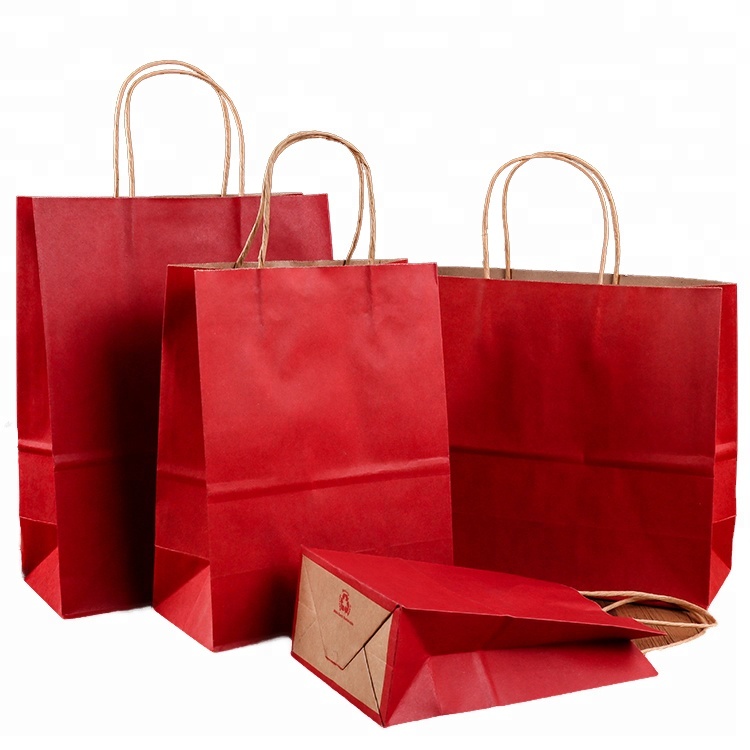 Fashion Recyclable kraft paper bag with twisted handle reusable shopping paper bags logo printed
