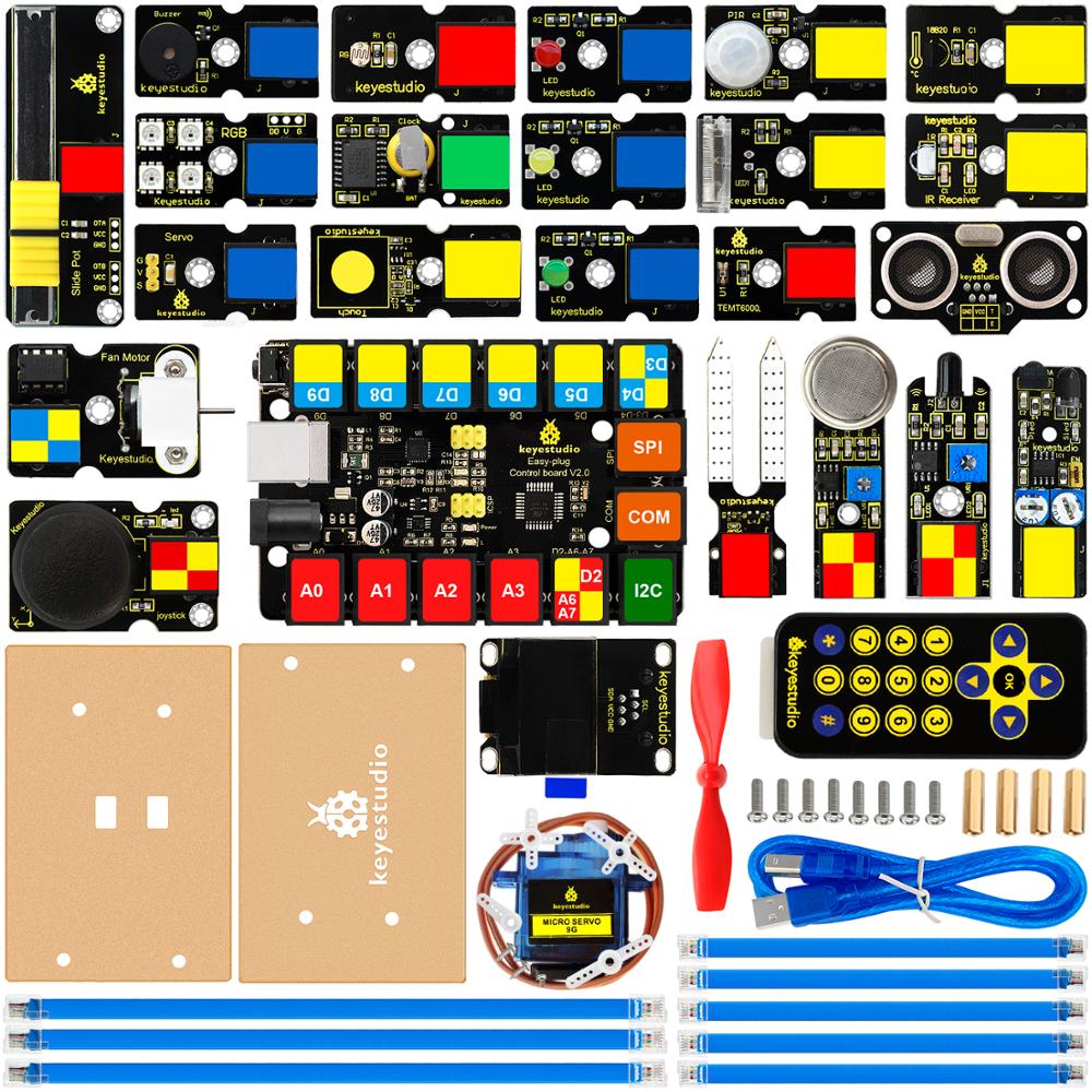 Keyestudio RJ11 Простая установка plug Control Board V2.0 Ultimate стартовый набор для Arduino / Mixly блоки кодирования проектов