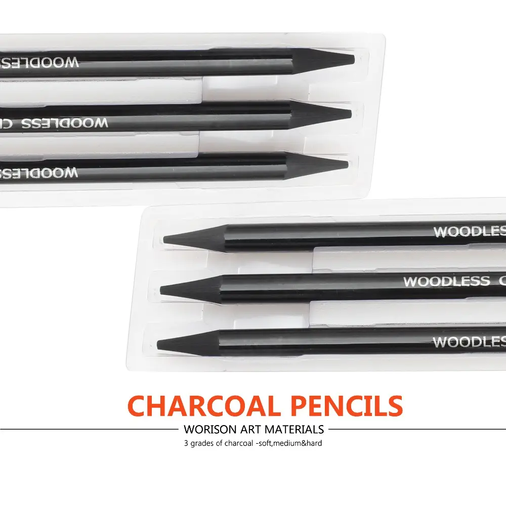 3pcs Professional Pure Carbon Sketch Pens Woodless Charcoal Pencil For Sketching Drawing Tool Art Supply