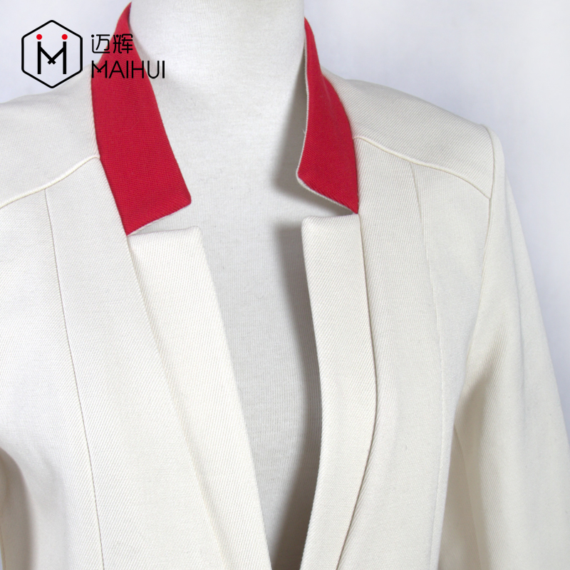 MH-534 High Grade Women Cotton Linen Long Suit Contrast Color Modern Design Wholesale Coat Blazer
