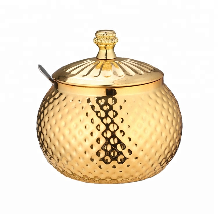 Hot Sale Item Turkish Stainless Steel Diamond Knob Cover Metal Spoon Dot Pattern Sugar Jar Spice Pot