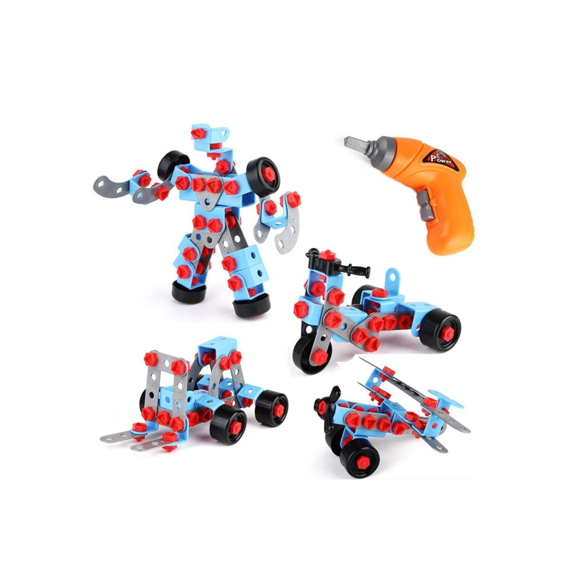 Educational Take-Apart Kids Toys - STEM Learning Construction Tool Engineering Set with Electric Drill and Building Blocks