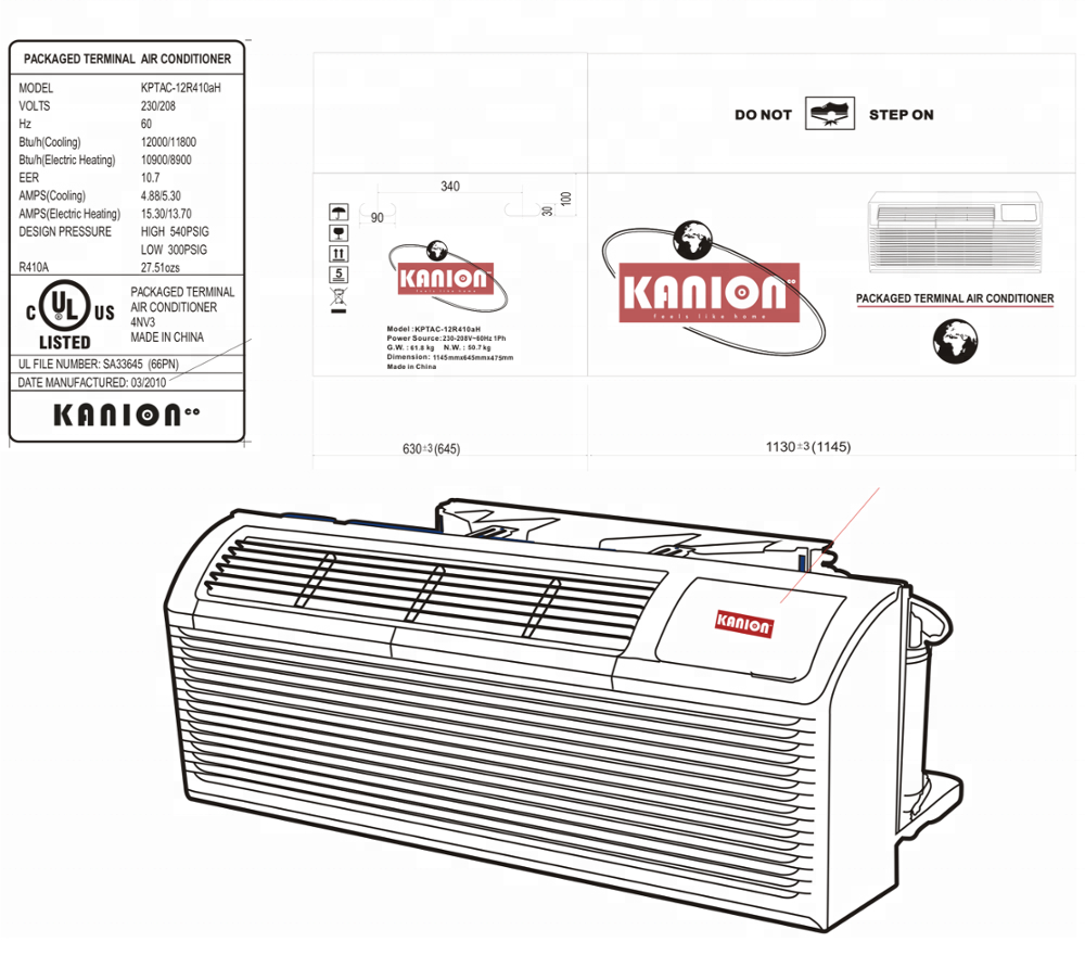 Новинка, Лидер продаж, тепловой насос PTAC 12000BTU, 208, 230 В, 60 Гц, Упакованные терминалы воздуха в Северной Америке