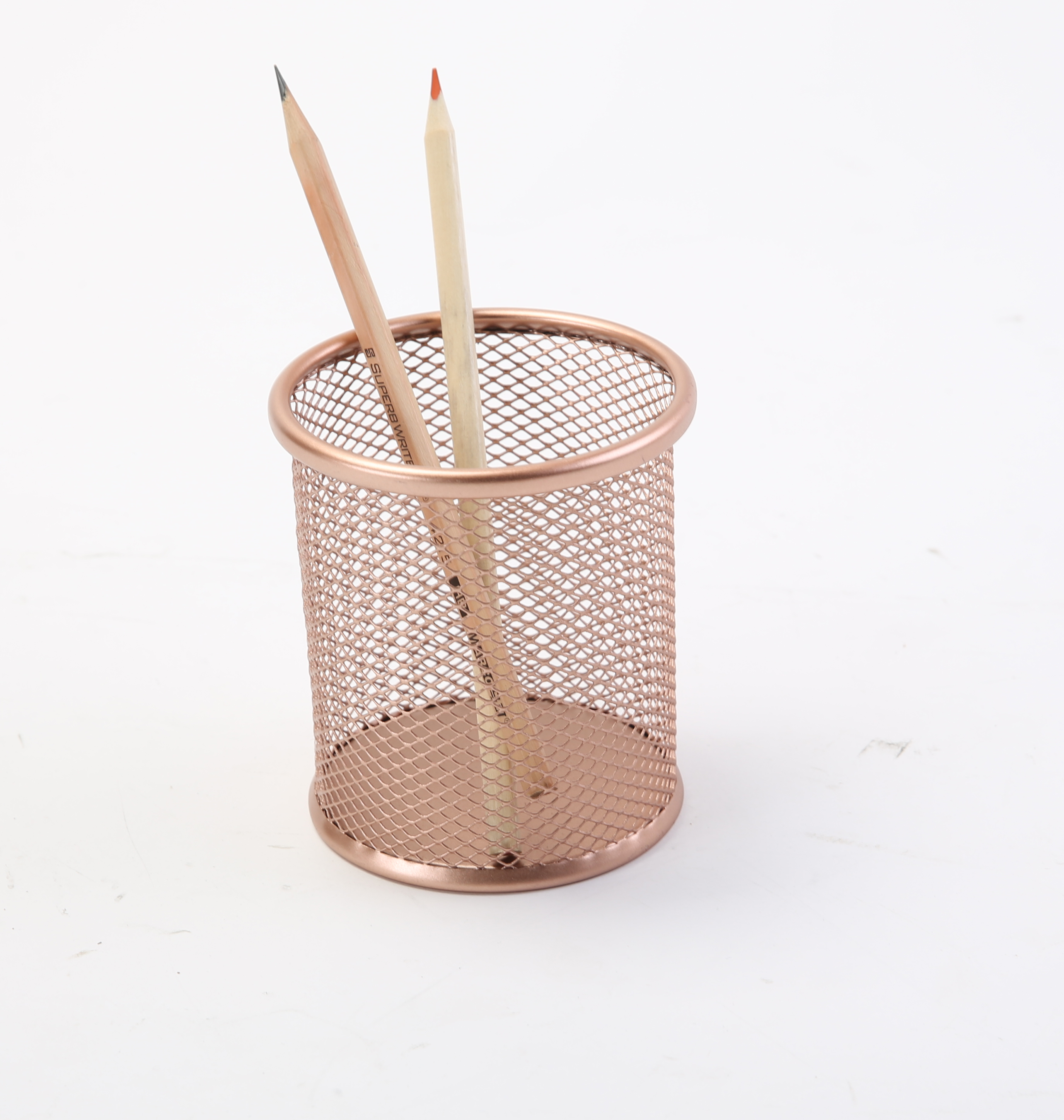 Rose Gold Color Metal Mesh Pencil Holder