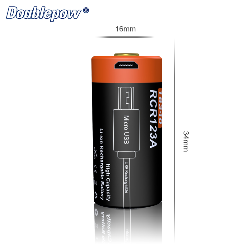 USB Port 3.7V 650mAh CR123A li ion rechargeable battery for Digital Camera