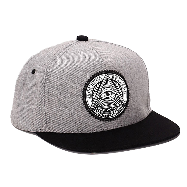 Заказные резиновые накладные 5-панельные серые шерстяные кепки Snapback оптом китайские продукты
