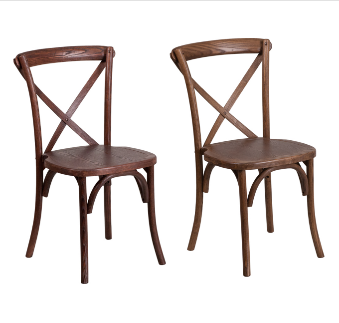 Rental wedding stackable solid wood crossback wood cross back chair