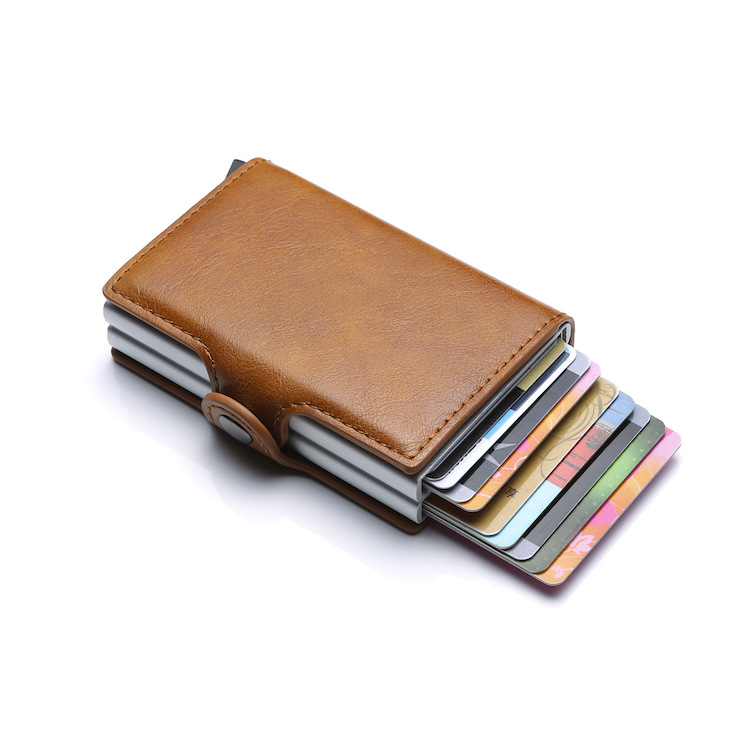 Держатель для кредитных карт, тонкий кошелек с блокировкой RFID из искусственной кожи, винтажный двойной алюминиевый держатель для карт rfid