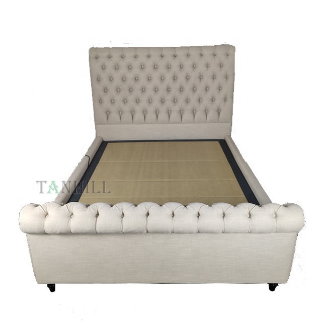 Grey fabric color headboard with two ears button storage fabric upholstered bed