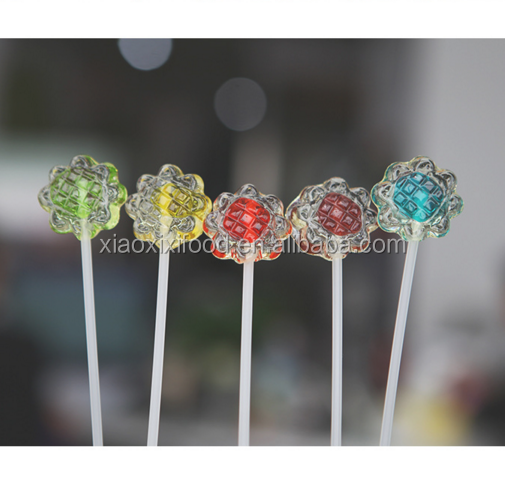 Long stick flower shape hard candy wholesale lollipop