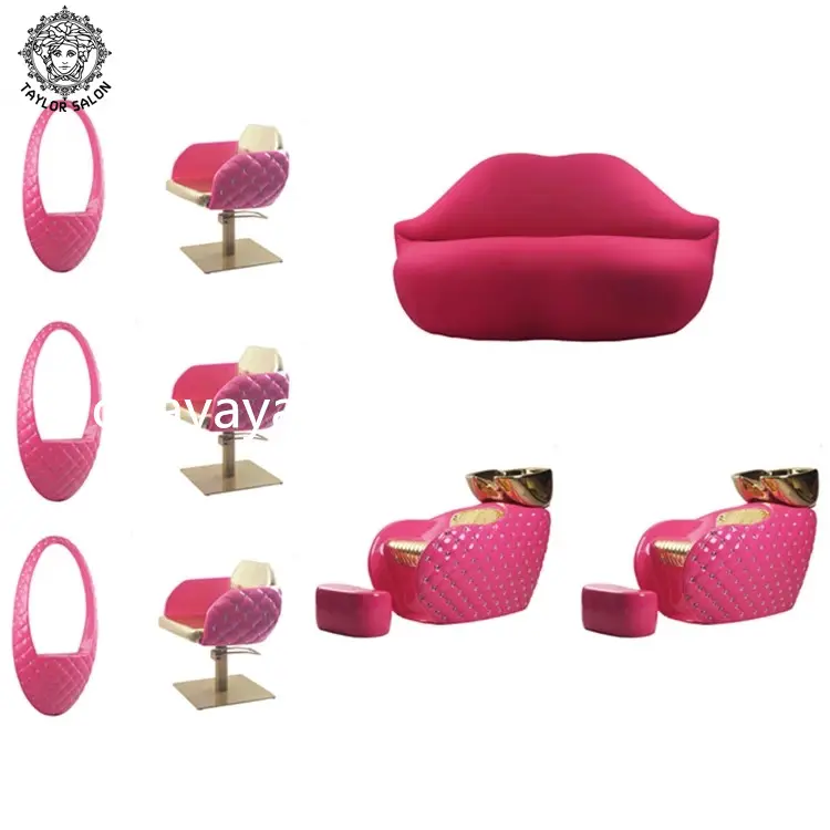 Salon furniture sets hairdressing chairs styling mirror station hair wash bowl backwash unit pink diamond shampoo chair