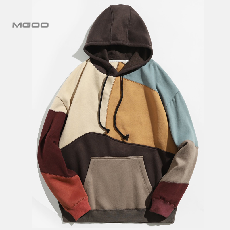 Толстовка MGOO мужская оверсайз с капюшоном, модная флисовая кофта с цветными блоками, с вышивкой, хлопок, полиэстер