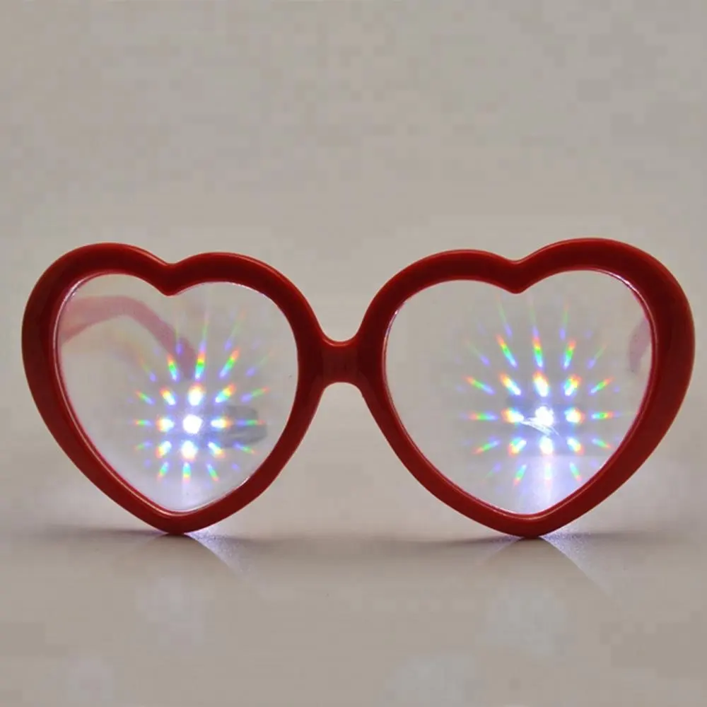 Wholesale New Year Plastic Diffraction Glasses Heart Shaped With Prism Diffraction
