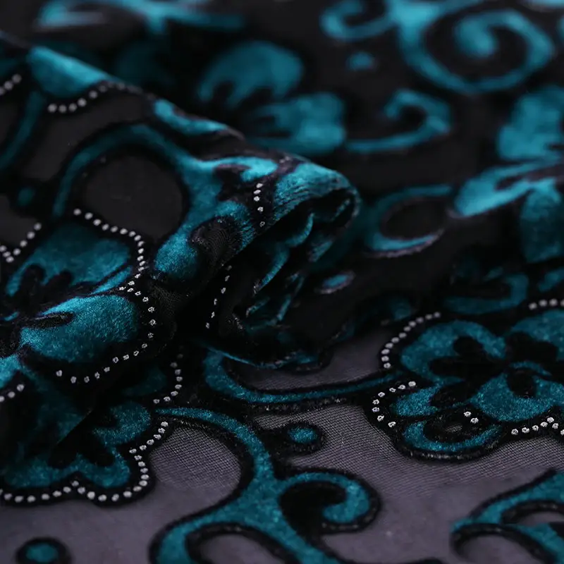 Small flower print burnout Silk velvet Fabric