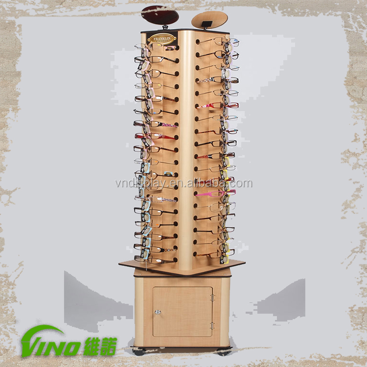 sunglasses stand with lock , eyewear display, wooden , glasses stand