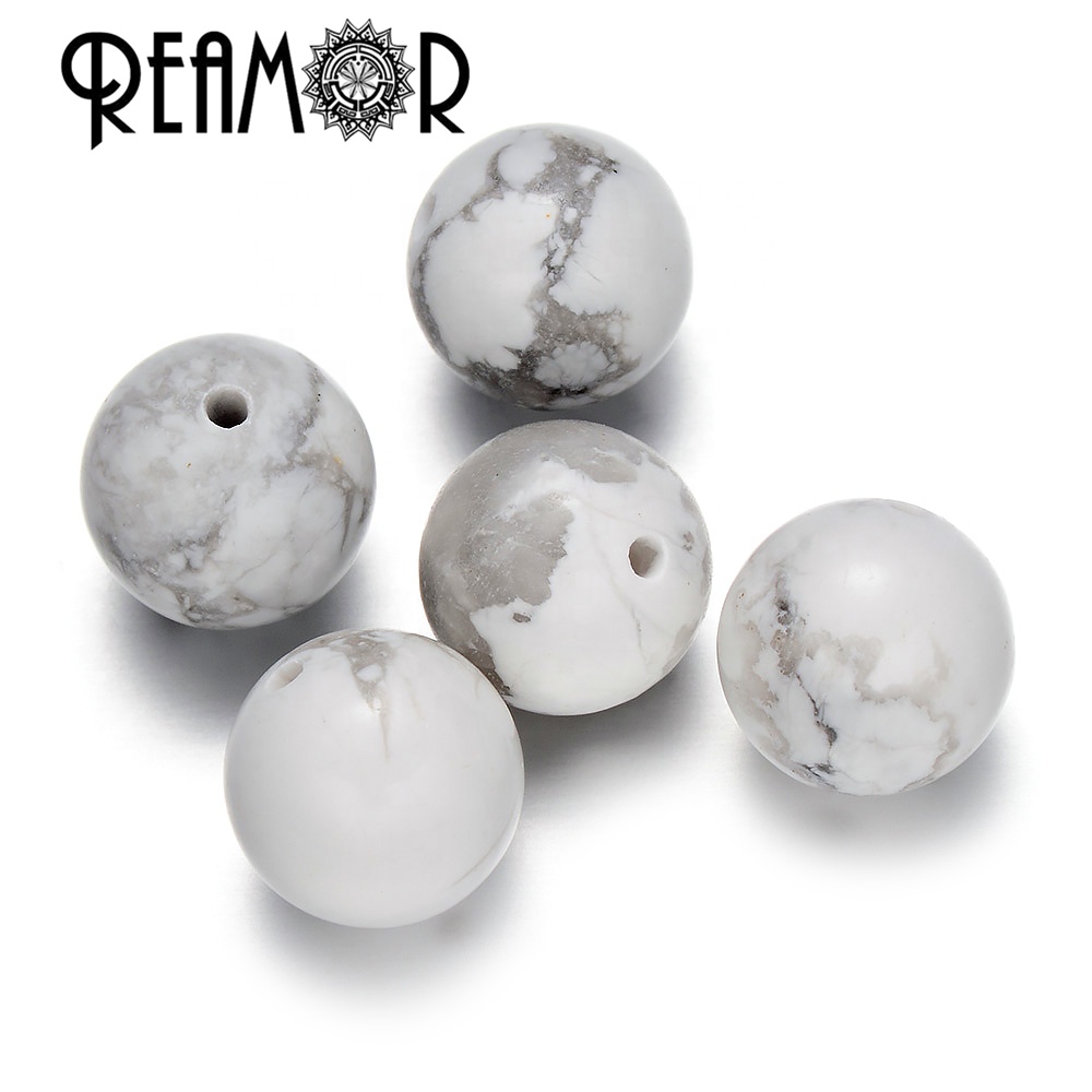 REAMOR Бесплатная доставка Белый Howlite натуральный камень небольшое отверстие DIY браслет из бисера Круглый драгоценный камень