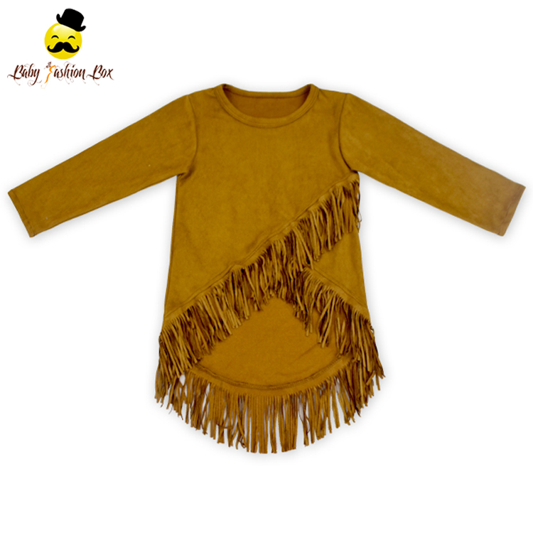 Latest Fashion Girls Long Top Shirts Suede Fabrics With Tassel Unique Girls Top Design