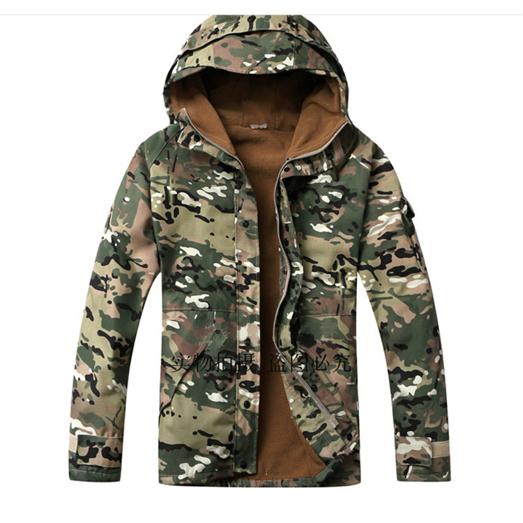 Мужские зимние военные Спорт на открытом воздухе флис Camo ветровка
