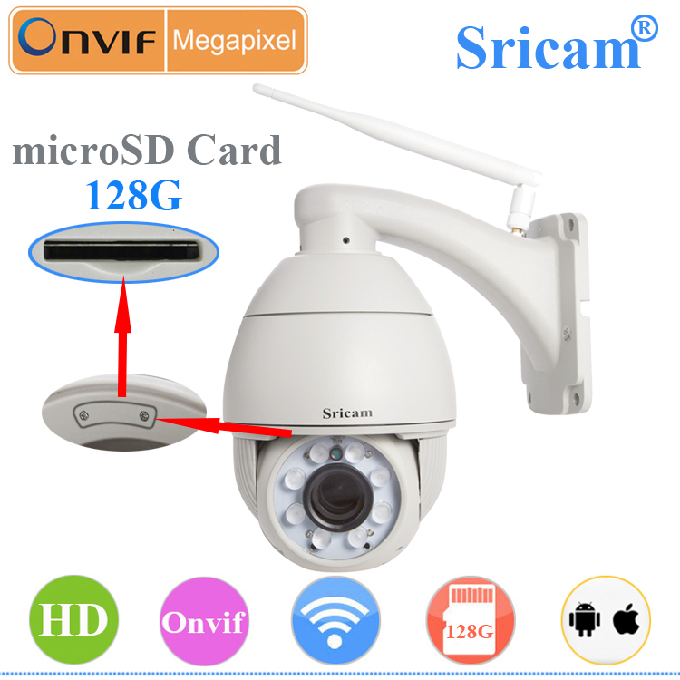 Sricam SP008 внешний TF слот для карт макс 128 г запись Onvif полный HD 5-кратный PTZ IP камера