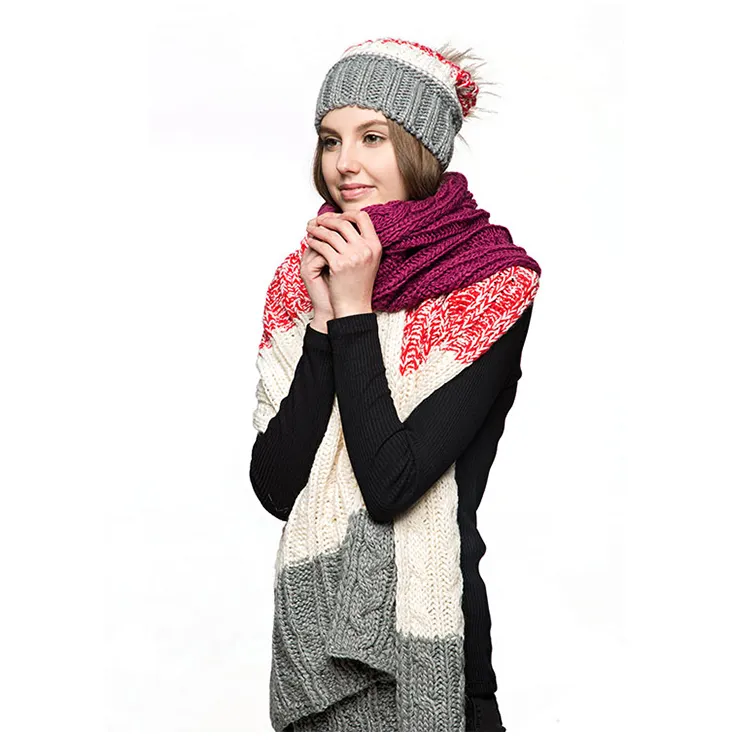 Cheap Custom Ladies Woman Outdoor Winter Warm Scarf And Hat Suit