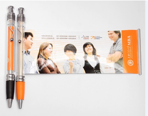 Printing promotional ball pen with metal clip Pull-out banner pen Plastic pen with full color roll paper