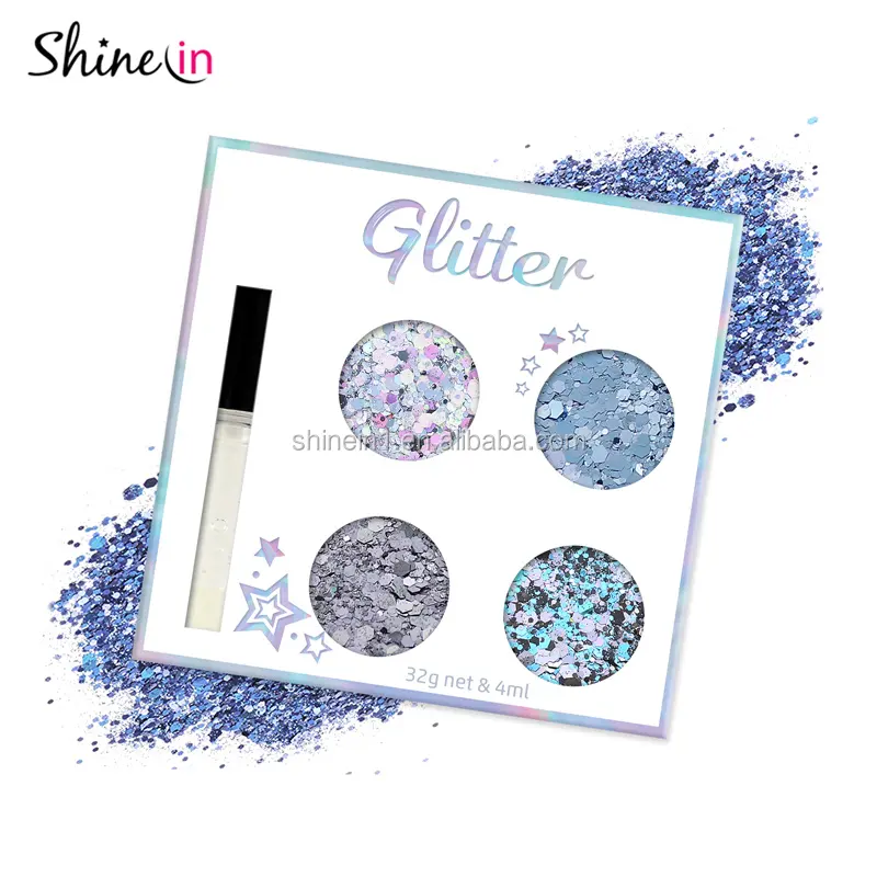 New Gift Box Package Non-toxic Glitter Body Glue Cosmetic Grade Grey Blue Body Face Glitter for Woman Makeup